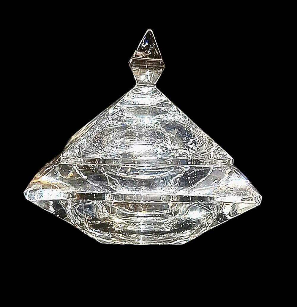 Vintage Crystal Pyramid Pattern Trinket Jewelry Box With Lid Made In Italy GRS